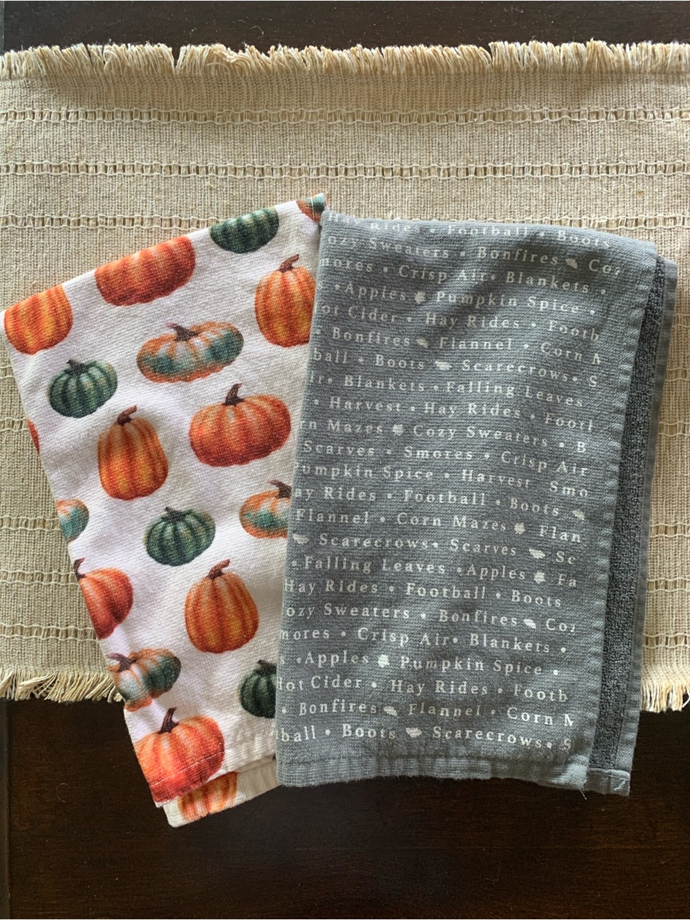 Autumn Pumpkin & Gray Textured Kitchen Towels - Set of 2